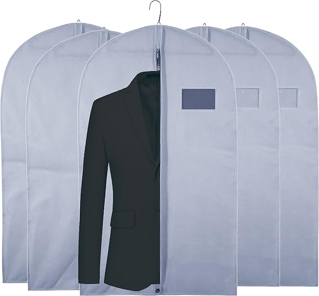 Goal Winners Breathable Clothes Cover Storage Bags Dress Garment Cover Dust Proof Moth Protector Suit Travel Coat Bag With Full Length Zipper, 60cm x 100cm - 5 Pack (Grey)