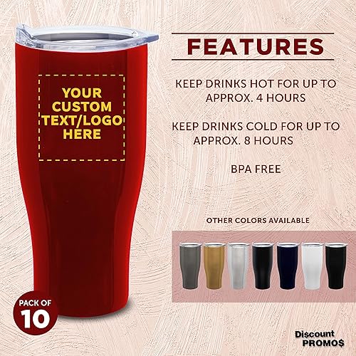 Miniatura 102 de Tazas de viaje personalizadas de acero inoxidable de 27 onzas, juego de 10, paquete personalizado a granel, perfectas para café, refrescos, otras