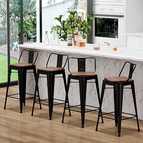 Miniatura 9 de Changjie Furniture Juego de 4 taburetes de bar giratorios de 24 pulgadas con respaldo, taburetes de bar industriales para isla de cocina (giratorios