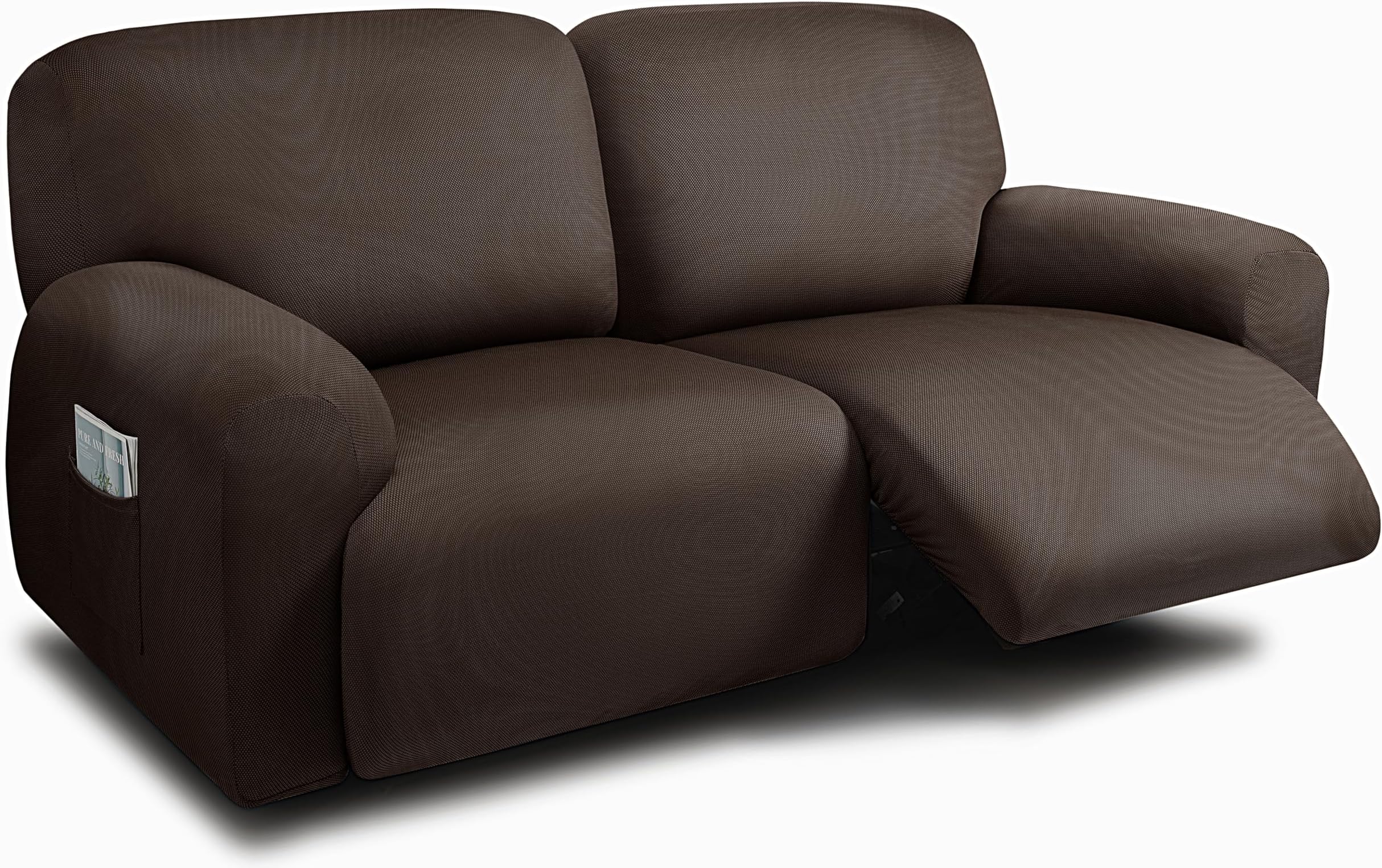 Extra Wide 75" - 100", Reclining 2 Seater Sofa, Extra Wide Reclining Love Seat Slipcover, 6-Piece Yarn Fabric, Reclining Sofa Covers, Thick, Soft, Washable (Chocolate)
