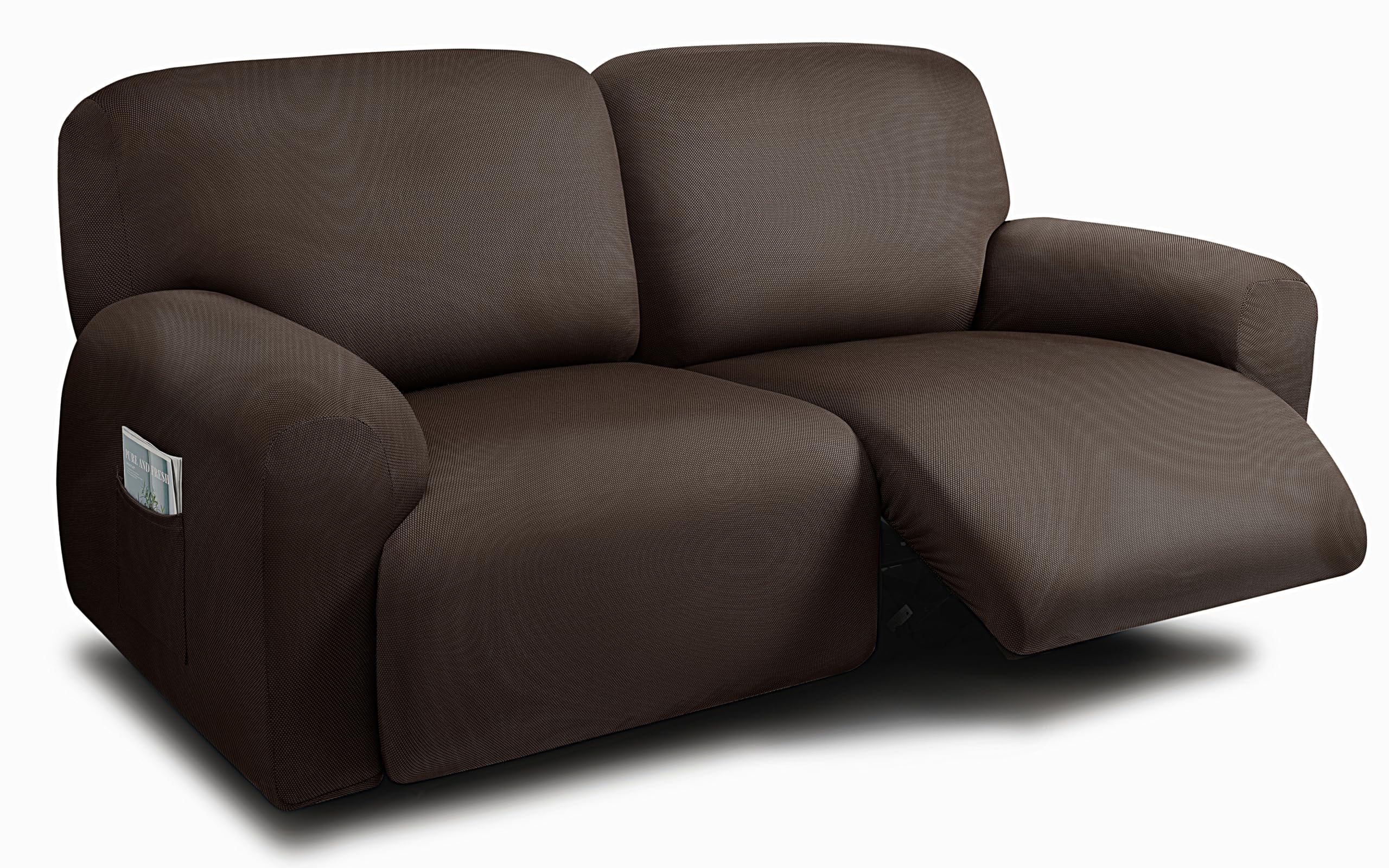 Extra Wide 75" - 100", Reclining 2 Seater Sofa, Extra Wide Reclining Love Seat Slipcover, 6-Piece Yarn Fabric, Reclining Sofa Covers, Thick, Soft, Washable (Chocolate)