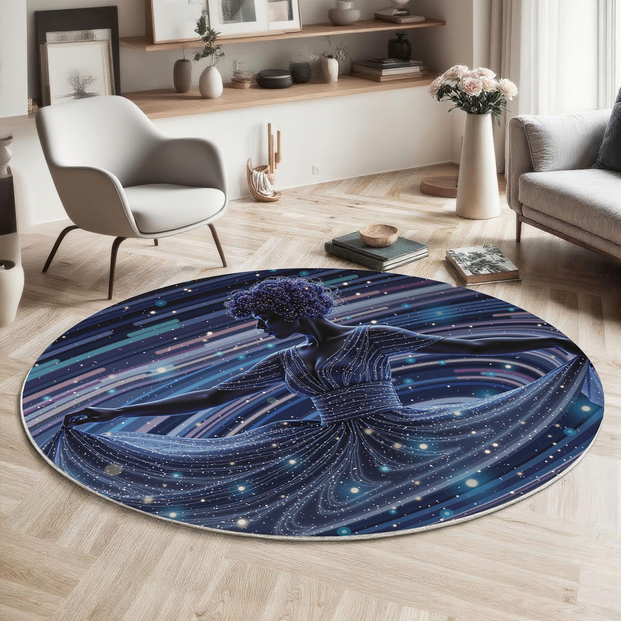 Tapis rond bleu marine 100cm personnages fantastiques