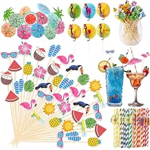 Aodaer 200 Pieces Hawaiian Cocktail Picks Accessories Drink Umbrella Straws, Umbrella Toothpicks, Decoration Picks for Aloha Tropical Hawaiian Luau Party Decorations