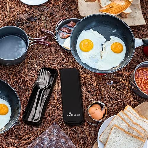 Miniatura 6 de Juego de utensilios reutilizables con estuche, 4 cubiertos reutilizables de acero inoxidable para lonchera, dormitorio, trabajo, escuela, picnic,