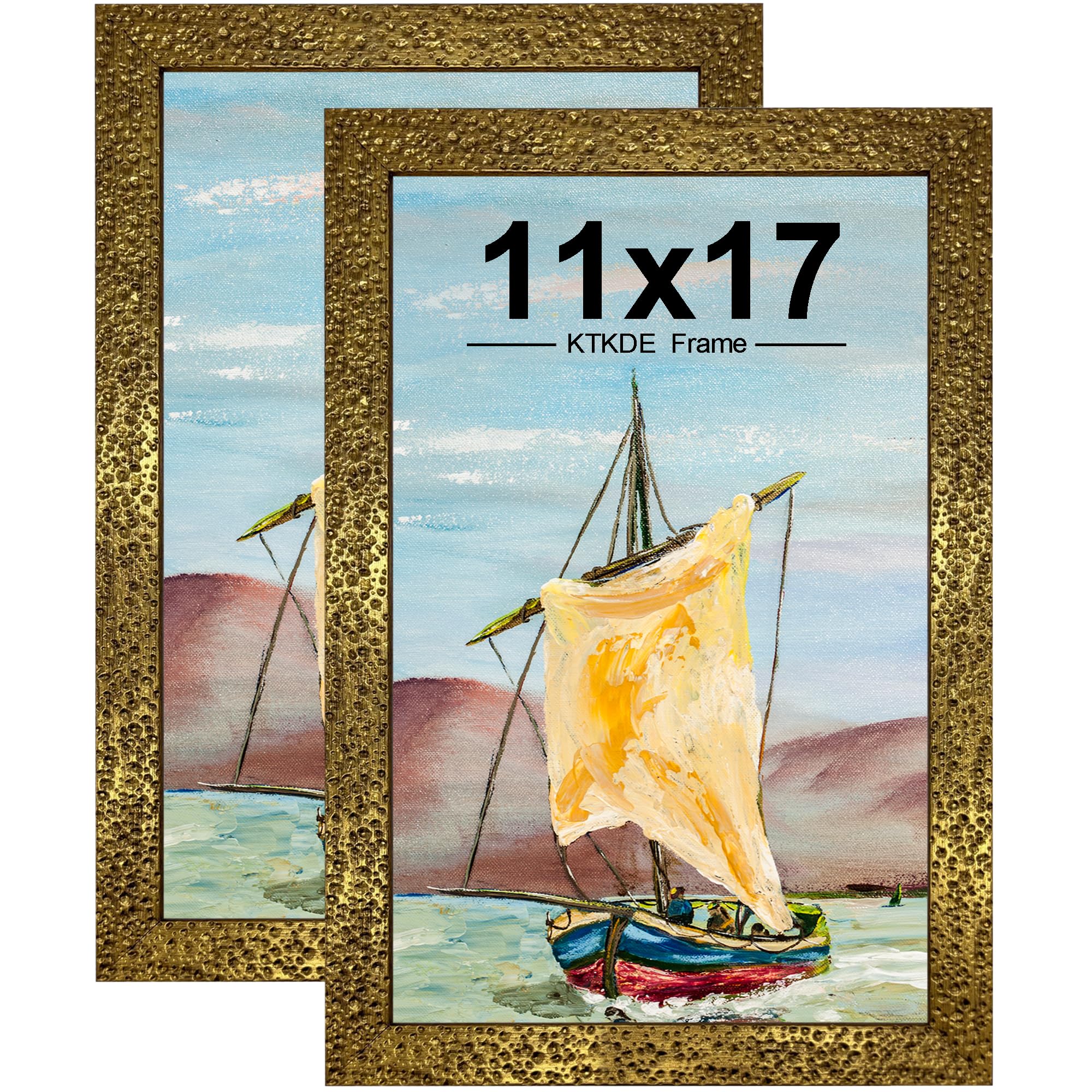 Photo 1 of KTKDE 11x17 Picture Frame Set of 2, Ornate Vintage Gold Poster Frames with 11 x 17 Antique Photo Frame for Rustic Gold frame Wall Decor Display Retro Home Decor best gift