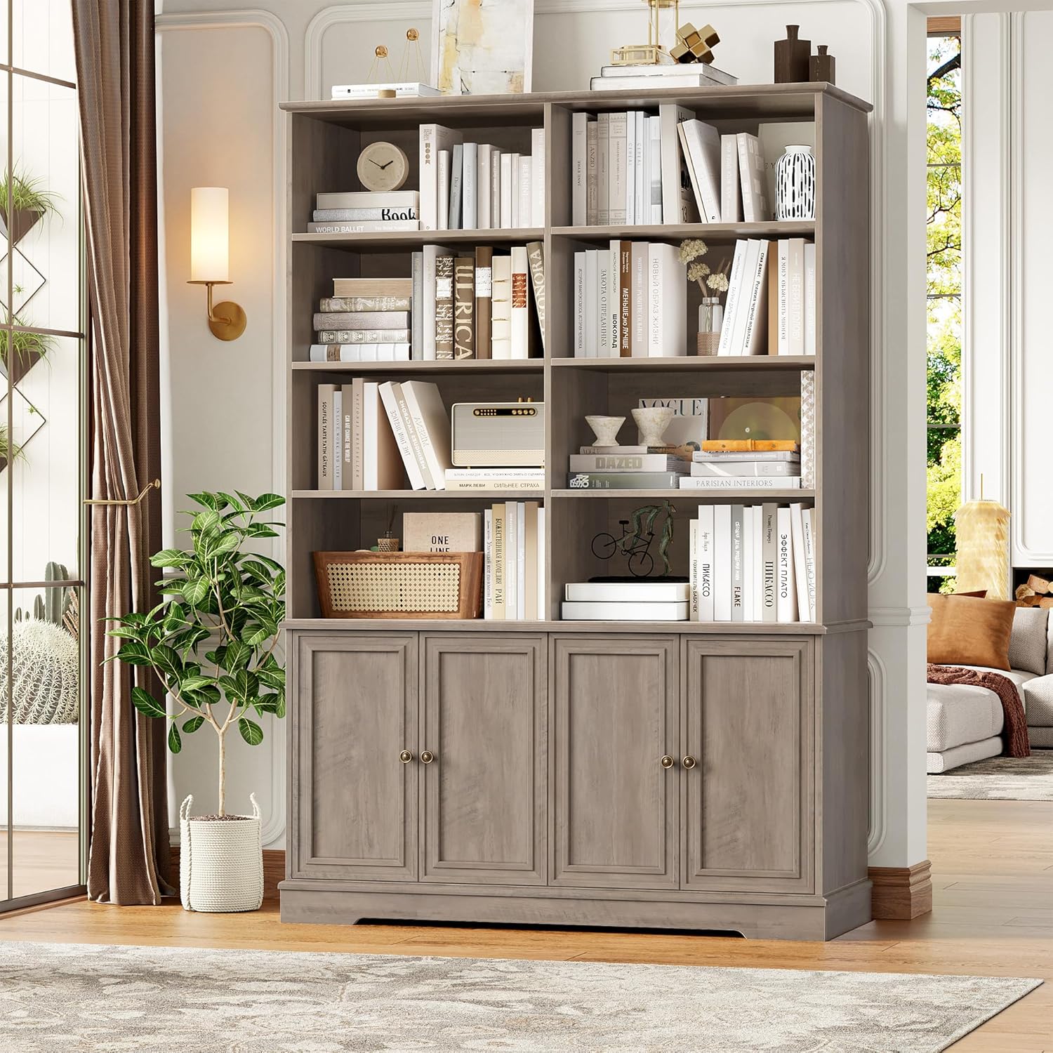 FINETONES 73" Tall Bookshelf with Doors, 6 Tier Large Bookshelf Double Wide Bookcases and Bookshelves with Storage, Large Display Cabinets for Home Office,Living Room, Library