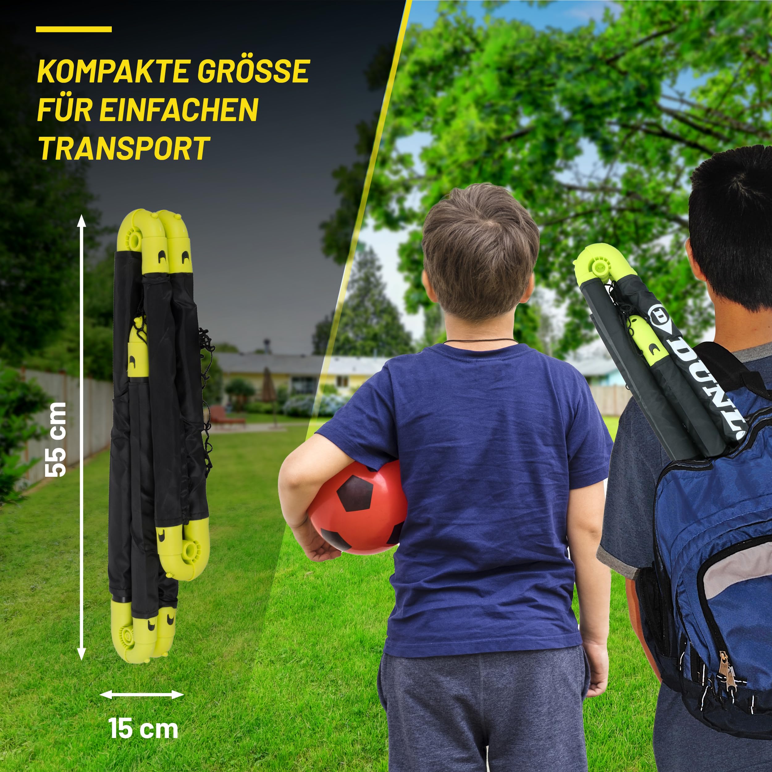 Dunlop Fußballtor 50 x 44 x 44 cm - Fußballtore Set von 2 - Faltbares Fussballtor - Fussballtore für Garten Kinder - Fussball Trainingszubehör für Innen und Außen - Kunststoff - Schwarz/Gelb