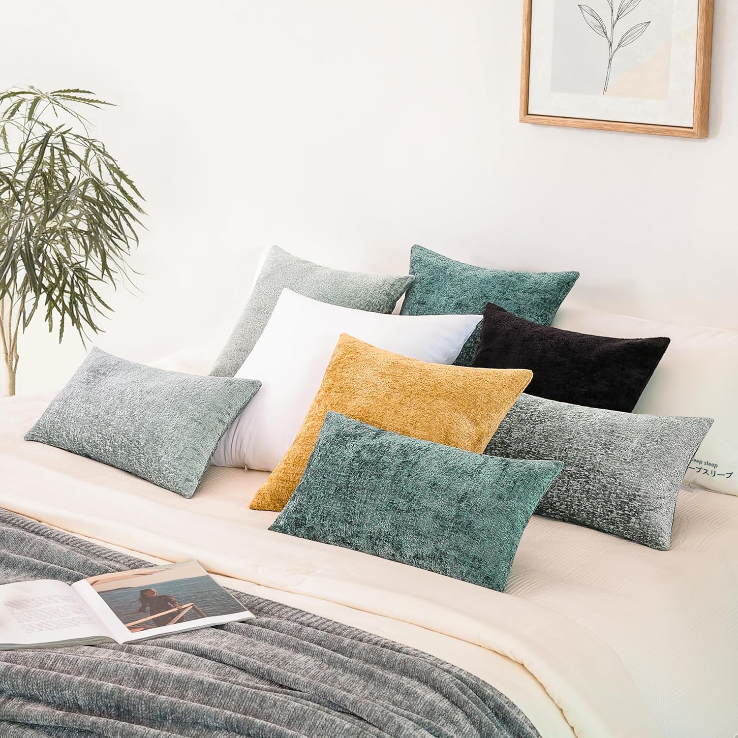 Throw Pillow Covers 22x22 Set of 2 – Solid Color Decorative Cushion Covers for Couch, Sofa, Bed – Natural Dye-Inspired Pillow Cases with Hidden Zipper(No Insert) Steel Blue