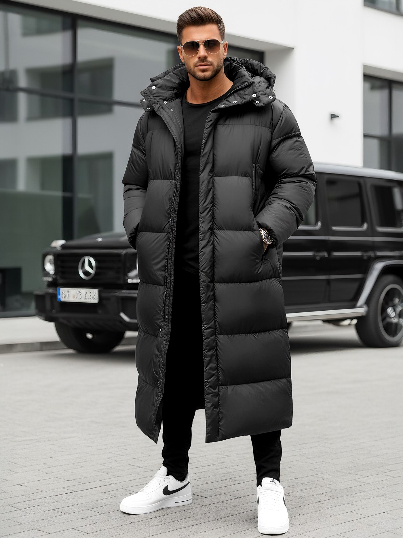OZONEE Winterjas voor heren, parka, kleurvarianten, warme winterparka, winterjas, lange kunstbont gevoerd, outdoor buffer jas, gevoerd O/M800Z, Rot_OZONEE-O/M800Z, L