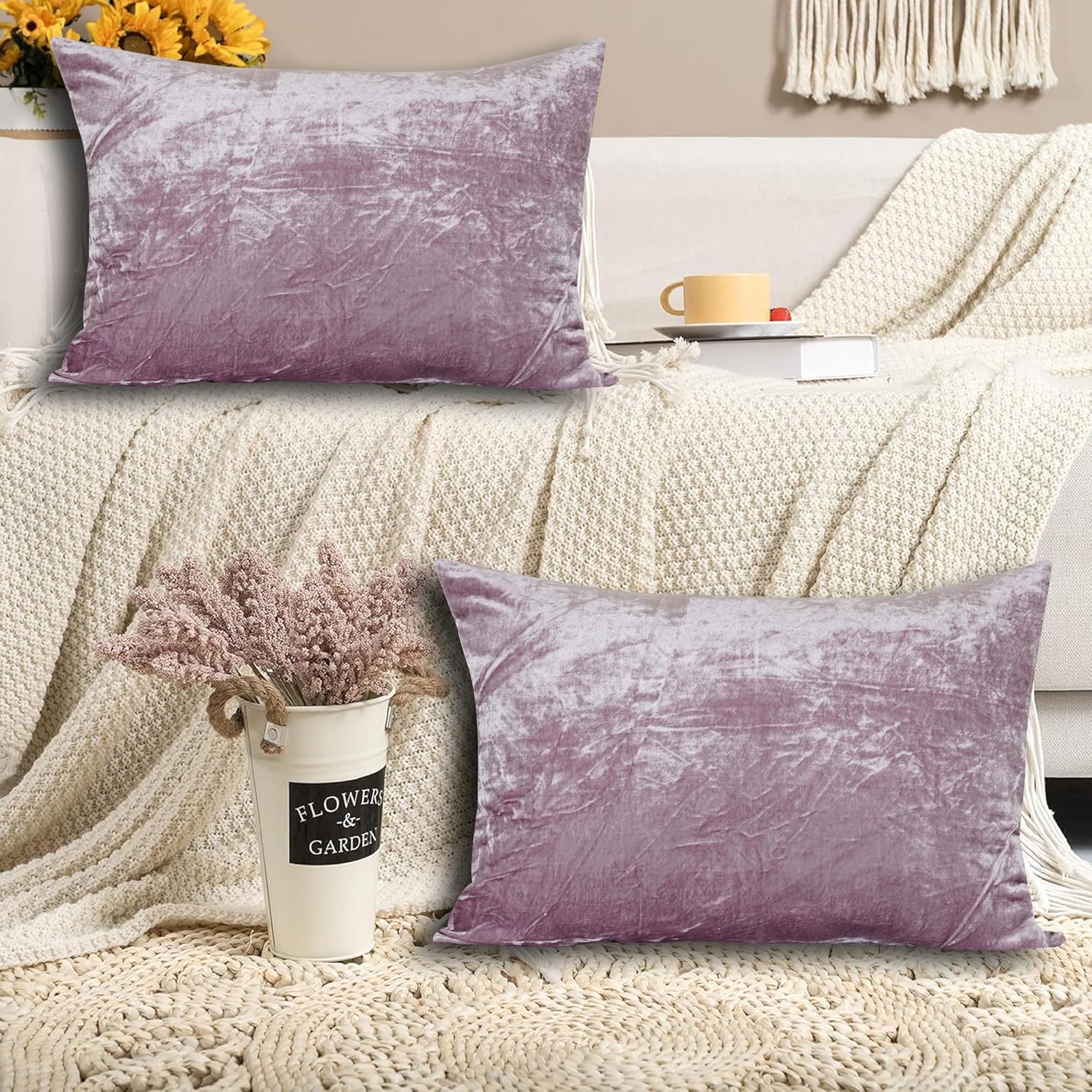 Luxe Boho Decor Art Pillowcase Set Solid Hippie Stylish UO Large Unique Velvet Pillow Cover Set of 2 (Taupe, 20x26 Inches)