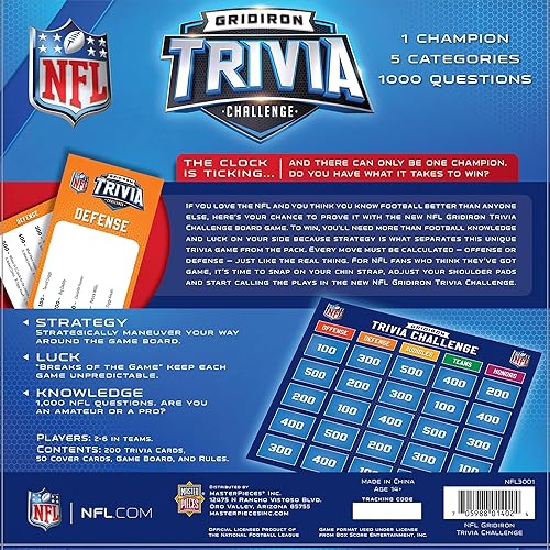 Miniatura 7 de Masterpieces Juego familiar - Desafío de trivia Gridiron de la NFL - Juego oficial para niños y adultos