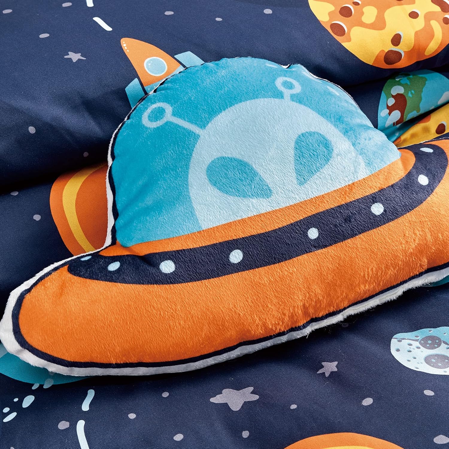 ESCA Universe Blue Orange Kids Comforter Set with Pillow Shams, Toy Throw Pillow Cushion - Full/Queen Sizes - Kids Bedding Set