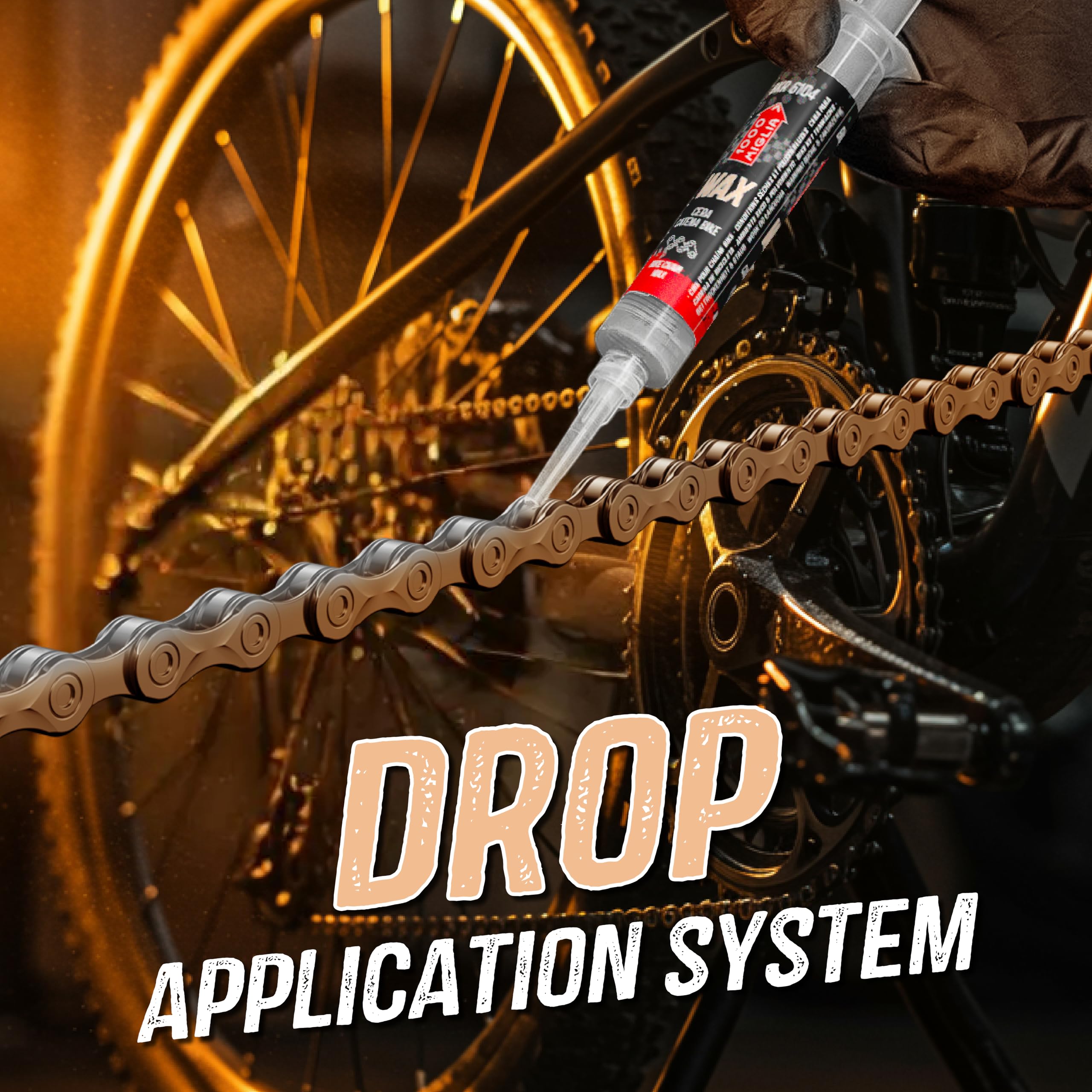 1000 Miglia BKR 6104 DRY Cera Catena Bici per utilizzo in Condizioni del tracciato Asciutte e Polverose, Siringa con applicatori Drop e Huggie System - 12 ml