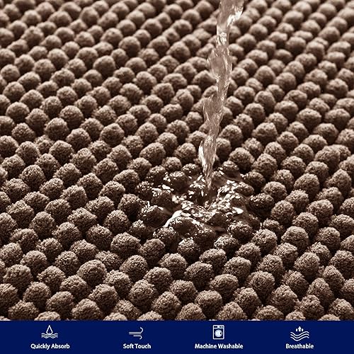 Miniatura 5 de Subrtex Alfombra de baño de felpilla, suave y corta, absorbente de agua, de secado rápido, lavable a máquina, marrón, 20 x 32 pulgadas