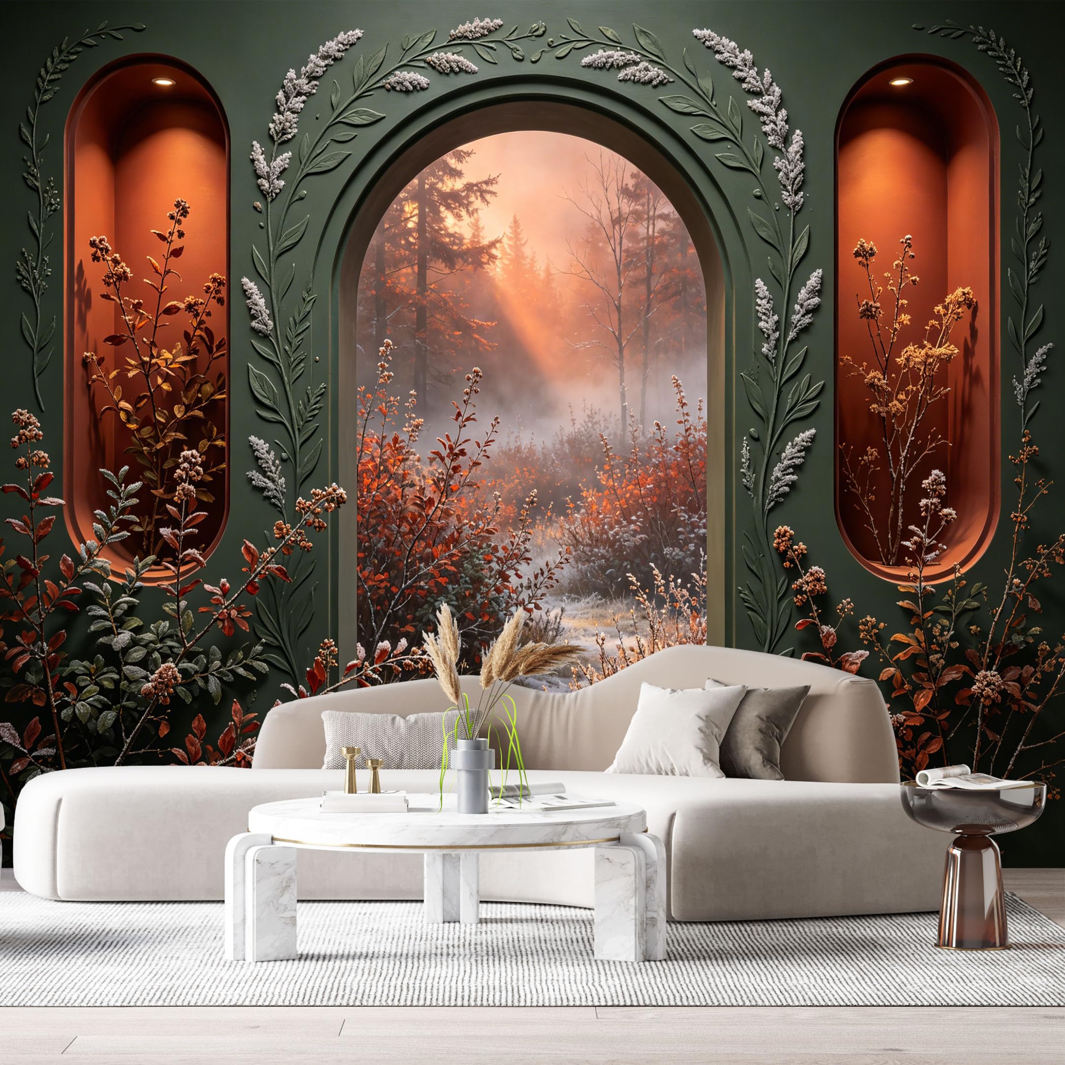 Custom Size Wall Murals Forest Landscape Arched Doorway Sunset Mist 3D Trompe L'Oeil SelfAdhesiveWall Fabric Removable Wallpaper Wall Decor for Living Room Bedroom Bathroom