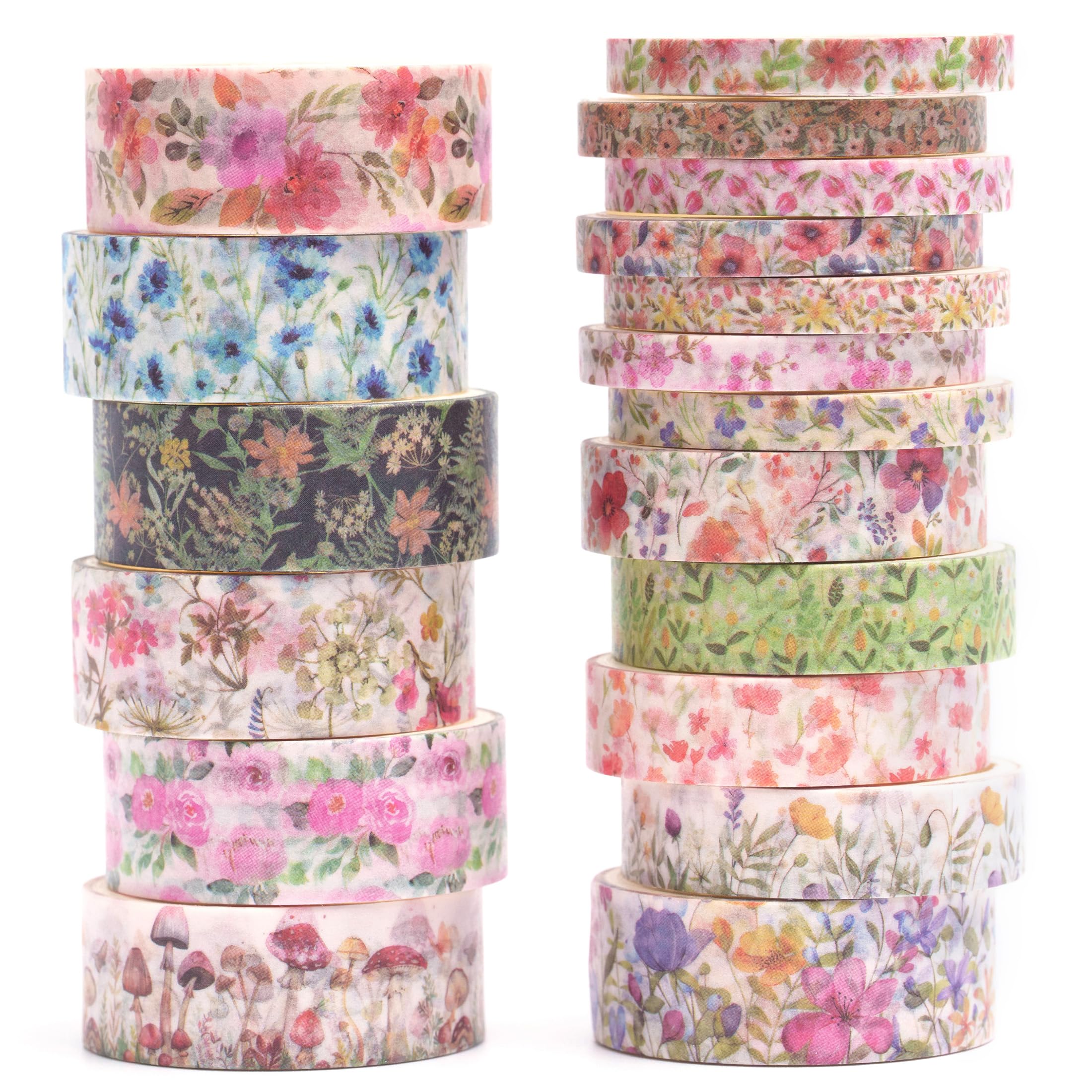 Songdao 18 Rolls Seasons Flowers Washi Tape Set Floral Arts Adhesive Tapes Blooming Garden Decorative Masking Tape Sets for Craft, Kids, Scrapbook,