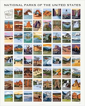 Pop Chart | National Parks of the United States | 16" x 20" Art Poster | All 63 National Parks Illustrated on a Single Poster | 100% Made in the USA