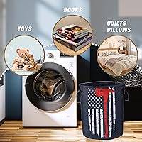 Vista 3 de Cesta de lavandería con bandera americana de línea roja Ax de NUTAINLA, cesta plegable de tela Oxford para bomberos, bolsa divertida de mano, cesta