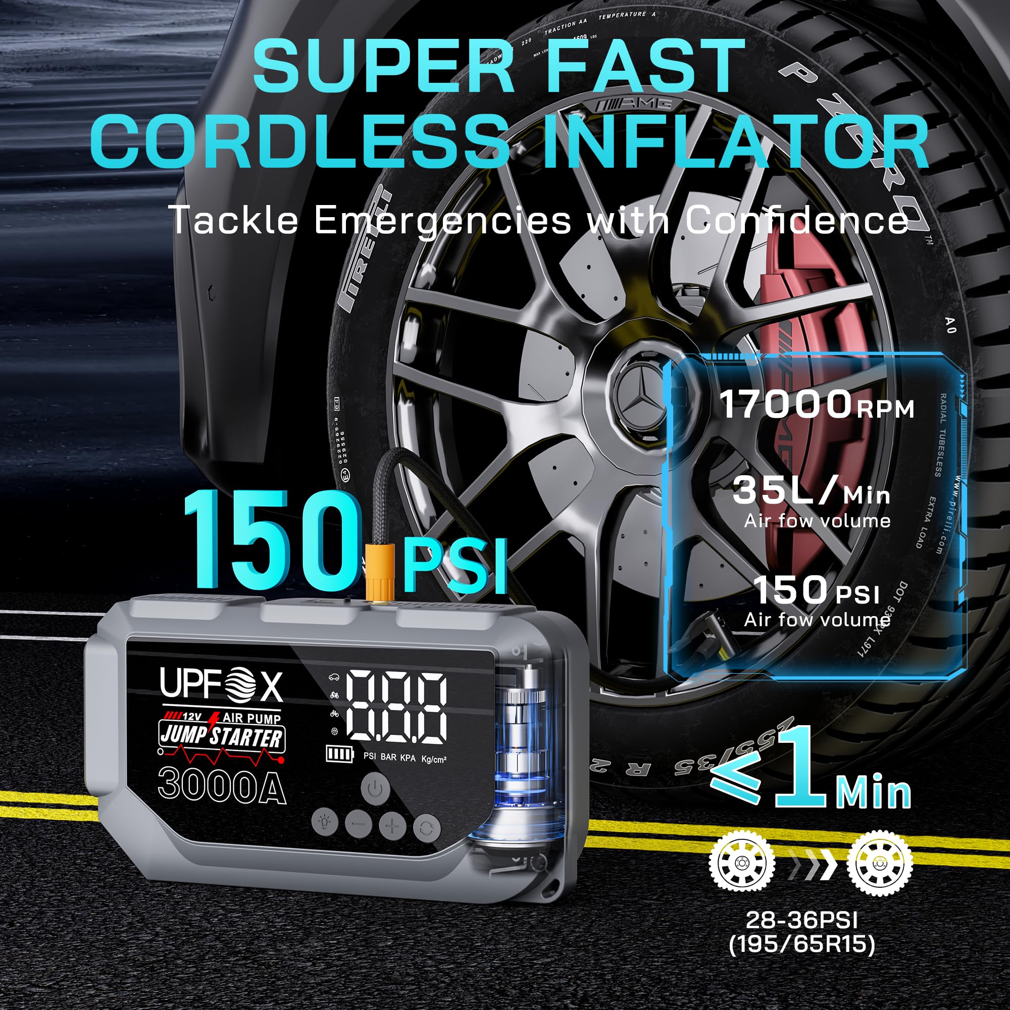 3000A Jump Starter with Air Compressor 12V Portable Car Jump Starter for 8 0L Gas 6 0L Diesel — view 2