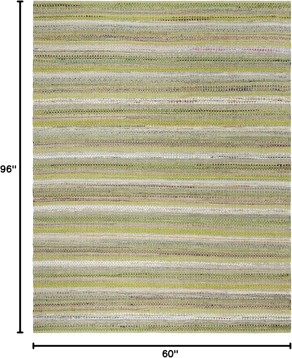 SAFAVIEH Montauk Collection Area Rug - 5' x 8', Green & Multi, Handmade Boho Stripe Cotton, Ideal for High Traffic Areas in Living Room, Bedroom (MTK975G)