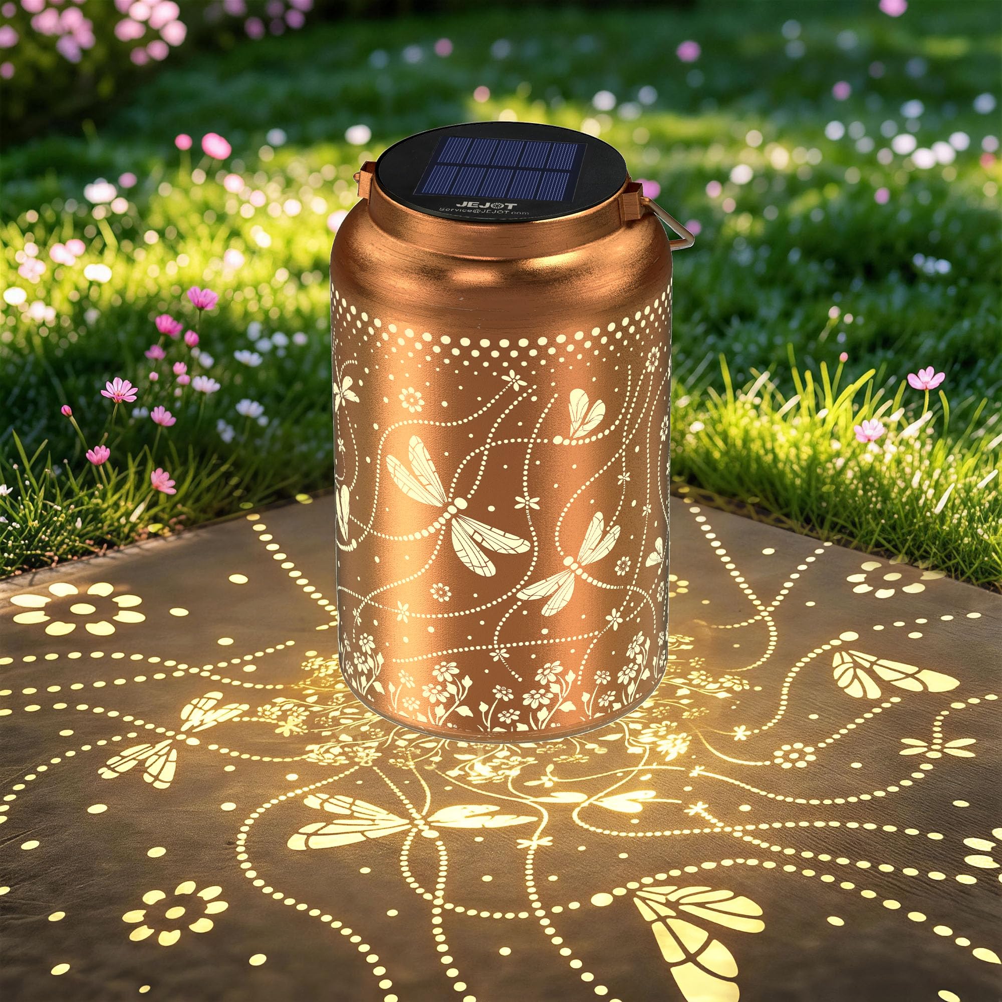 JEJOT Faroles solares impermeables para exteriores, libélula solar, regalo para mujeres, niñas, mamá, abuela, linterna solar colgante de metal de alta resistencia para patio, jardín, porche, paisaje