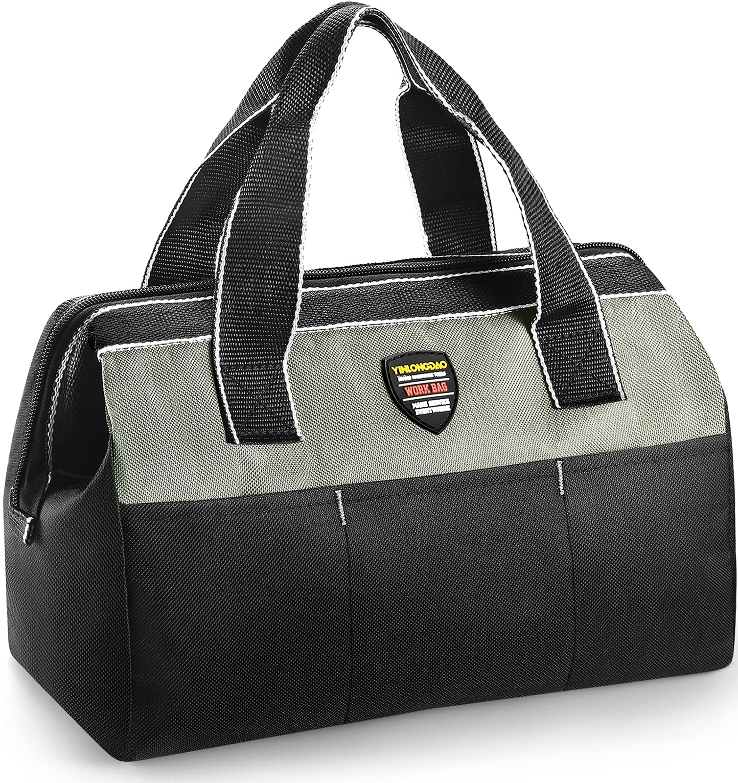 Wide Mouth Tool Bag for Men, 13-inch WaterProof Molded Base Tool Storage Bag for Electricians, Woodworking Bag with Adjustable Shoulder Strap