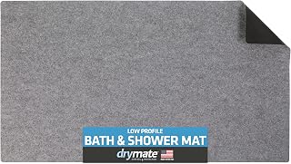 Drymate Low-Profile Bath & Shower Mat, (Ultra-Thin) Fits Under Doors -Absorbent/Waterproof/Slip-Resistant- Machine Washable Bathroom Floor Pad for Outside of Bathtub (USA Made) (16” x 28”)