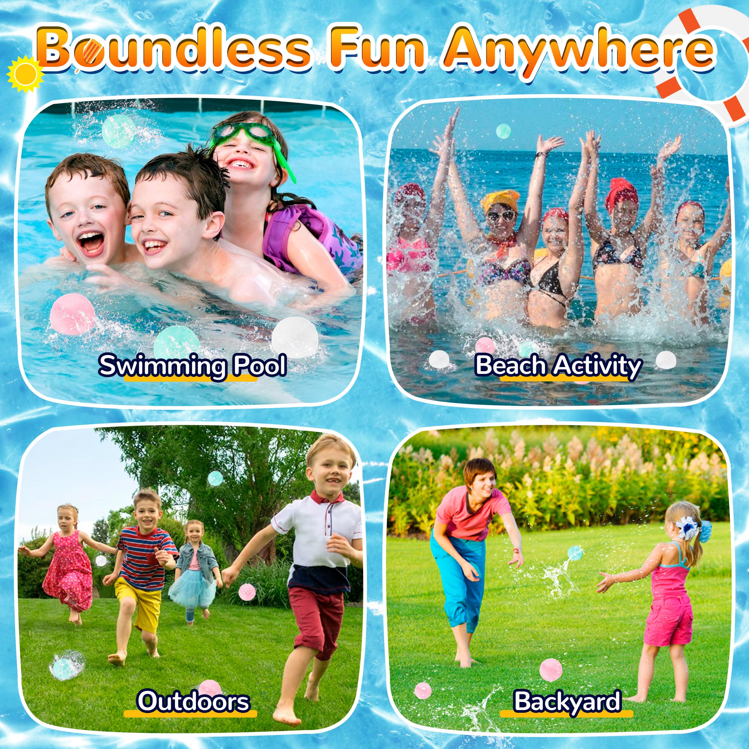 Reusable Water Balloon Self Sealing Silicone Water Bomb Latex-Free Refillable Water Bomb for Water Fight Games Toys 6pcs - Image 2
