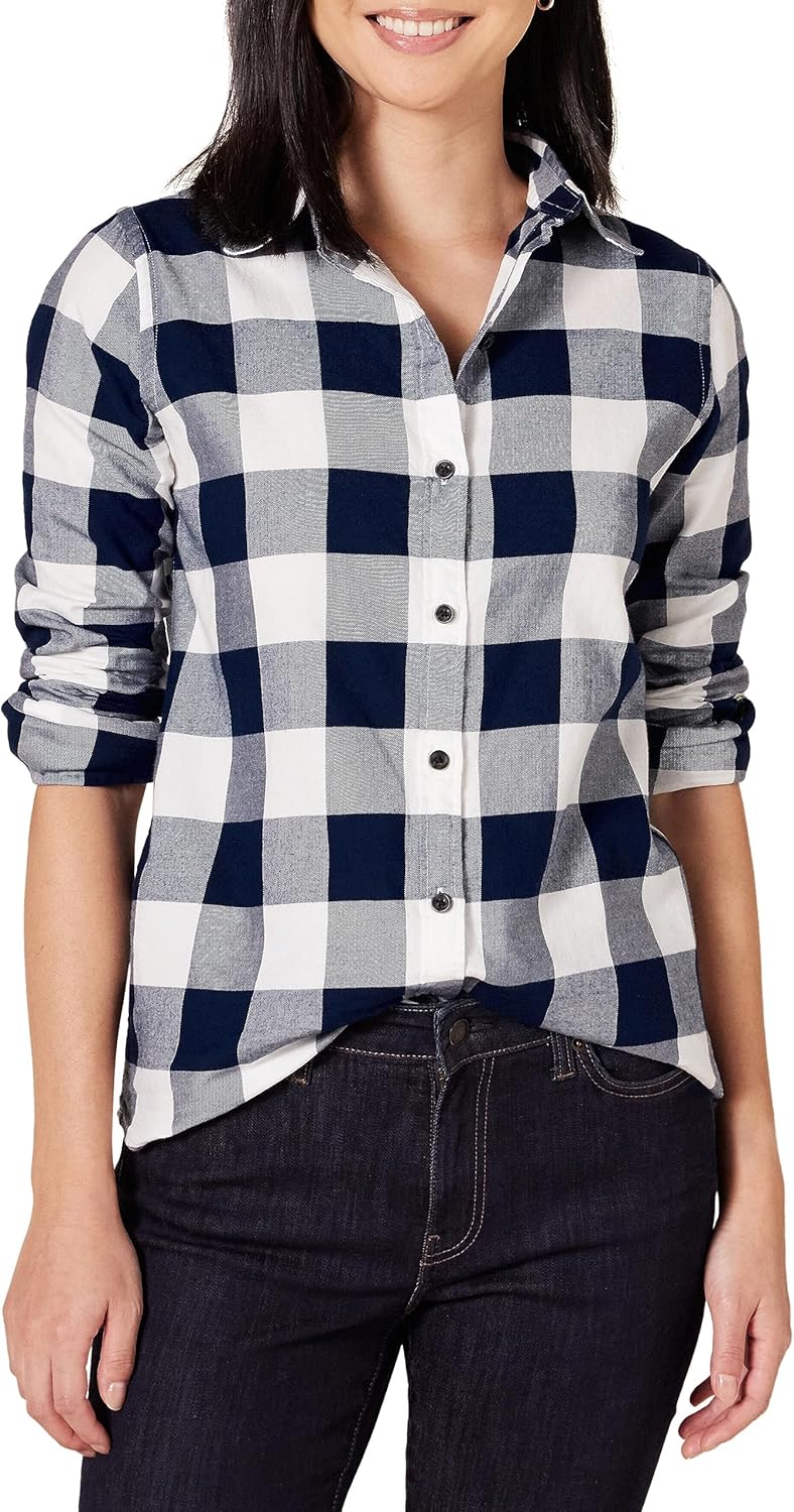 Amazon Essentials Womens Regular-Fit Long-Sleeve Lightweight Plaid Flannel Shirt
