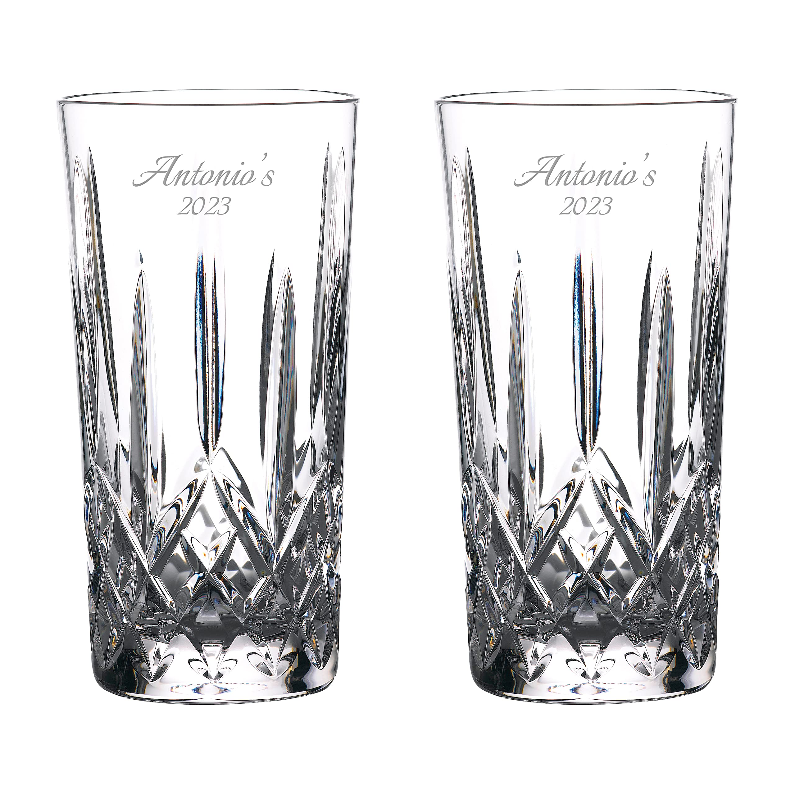 Waterford Personalized Gin Journeys Lismore Hiball Glasses Set of 2 Custom Engraved Tall Crystal Highball Glasses for Mojitos