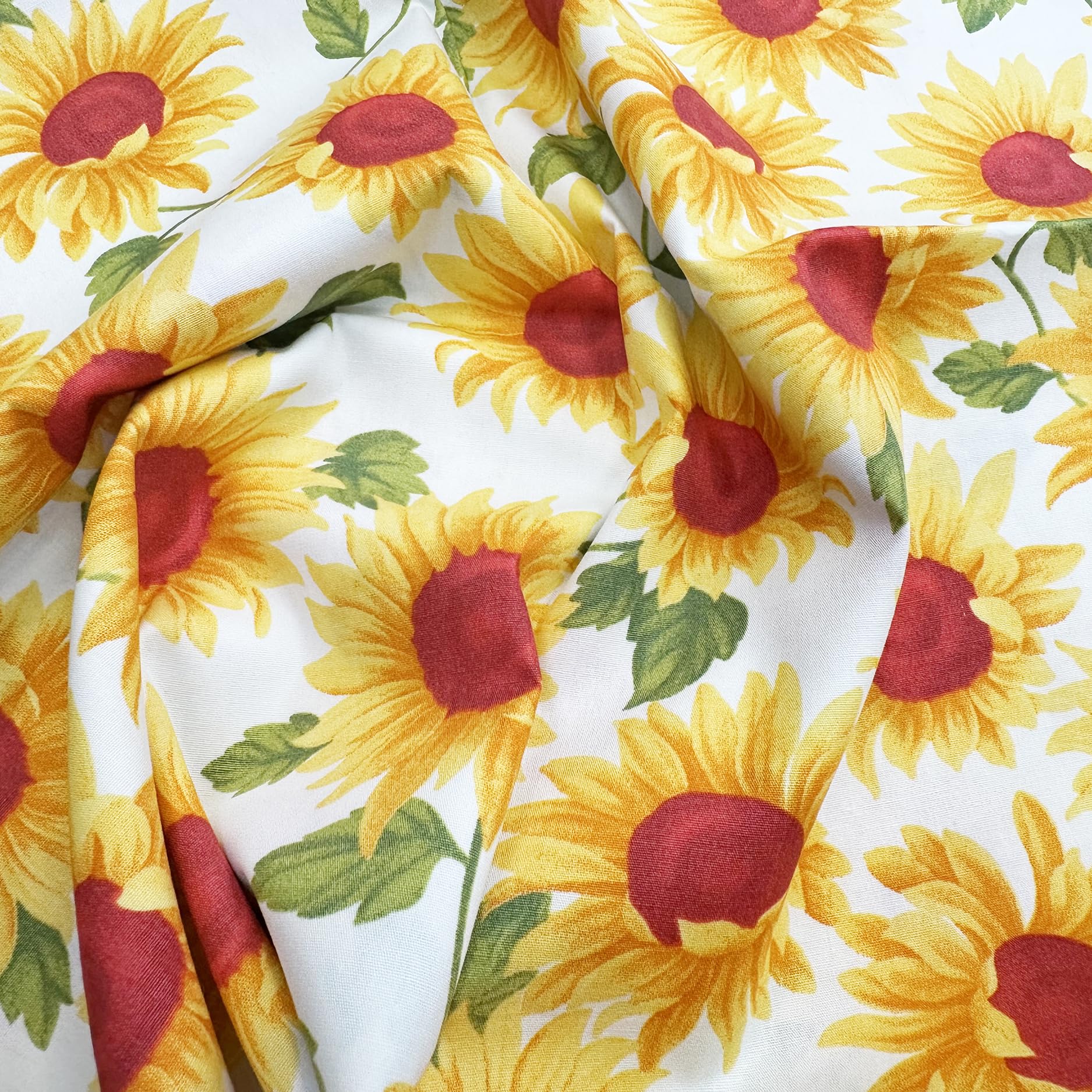 Oddies Yellow 100% Cotton Poplin Fabric - Sunflowers Flower Print On Ivory Background - Craft Fabric Material By The Metre (Cpo785ivo)