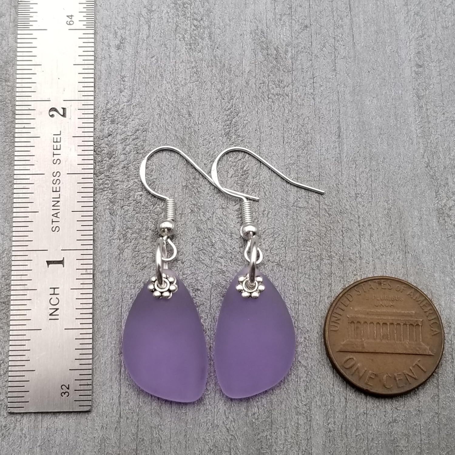 Handmade in Hawaii, Eclipse Sea Glass Earrings, Light Weight Minimalist Design, Unique Hawaii Birthday Gift (Purple - February)