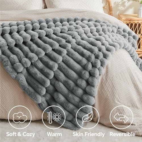 Image of BEDELITE Faux Fur Throw Blanket for Couch, 770GSM, 60 inch x 80 inch, Light Grey