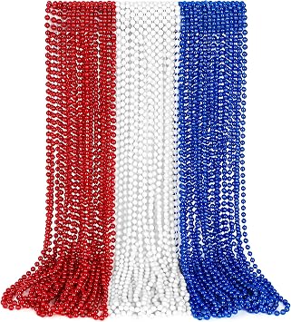 4th of July Necklace Decorations, 30PCS 4th of July Beads Necklaces Accessories, Metallic Patriotic Independence Day Red Blue White Bulk, Beads Necklace for Memorial Day Patriotic Parades Party Favors