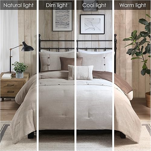 Miniatura 2 de Madison Park Andes - Juego de edredón de pana acogedor, textura de tubos, detalle de botón rústico, estilo de vida de cabaña, alternativa al plumón,