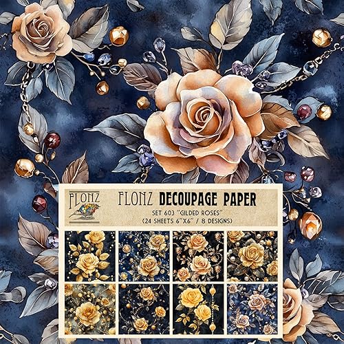 Miniatura 3 de Decoupage - Paquete de papel (24 hojas de 6 x 6 pulgadas), seda y oro, papel de patrón de estilo vintage para decoupage, manualidades y álbumes de