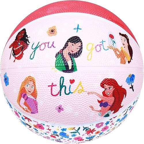 Disney Princess Baloncesto tamaño 6, Ariel, Moana, Mulan, Bella y Rapunzel para interiores y exteriores, pelota deportiva juvenil para niños y