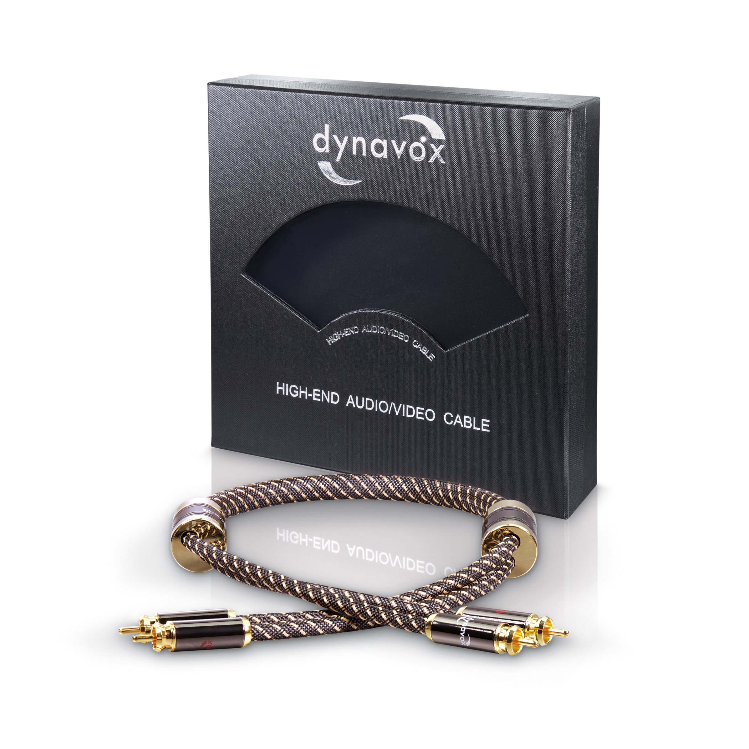 Dynavox Black Line High-End Cinchkabel Stereo, Premium RCA-Kabel mit mehrfacher Abschirmung, hochreines Kupfer, 24k vergoldete Stecker, 0,6m