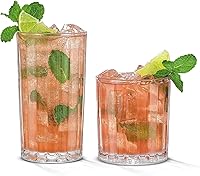 JoyJolt Alina Ribbed Glasses Set of 8: 12oz Rocks & 14oz Highball - Lead-Free, Dishwasher Safe, Heavy Base Tumblers