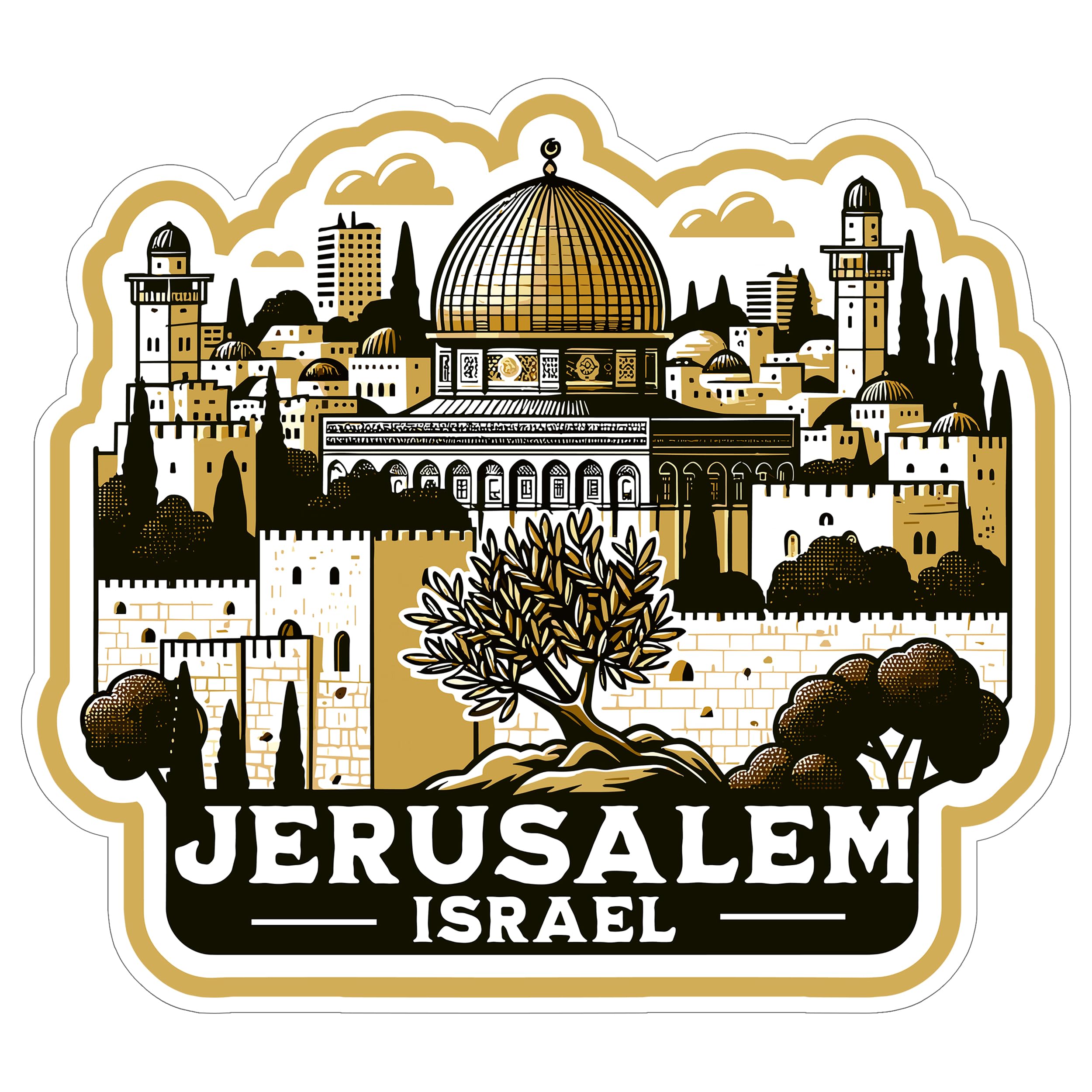 Jerusalem Israel Sticker 4 Inch City Travel Souvenir Destination - Waterproof Vinyl Decal for Laptop Water Bottle Car Tumbler - Durable Aesthetic