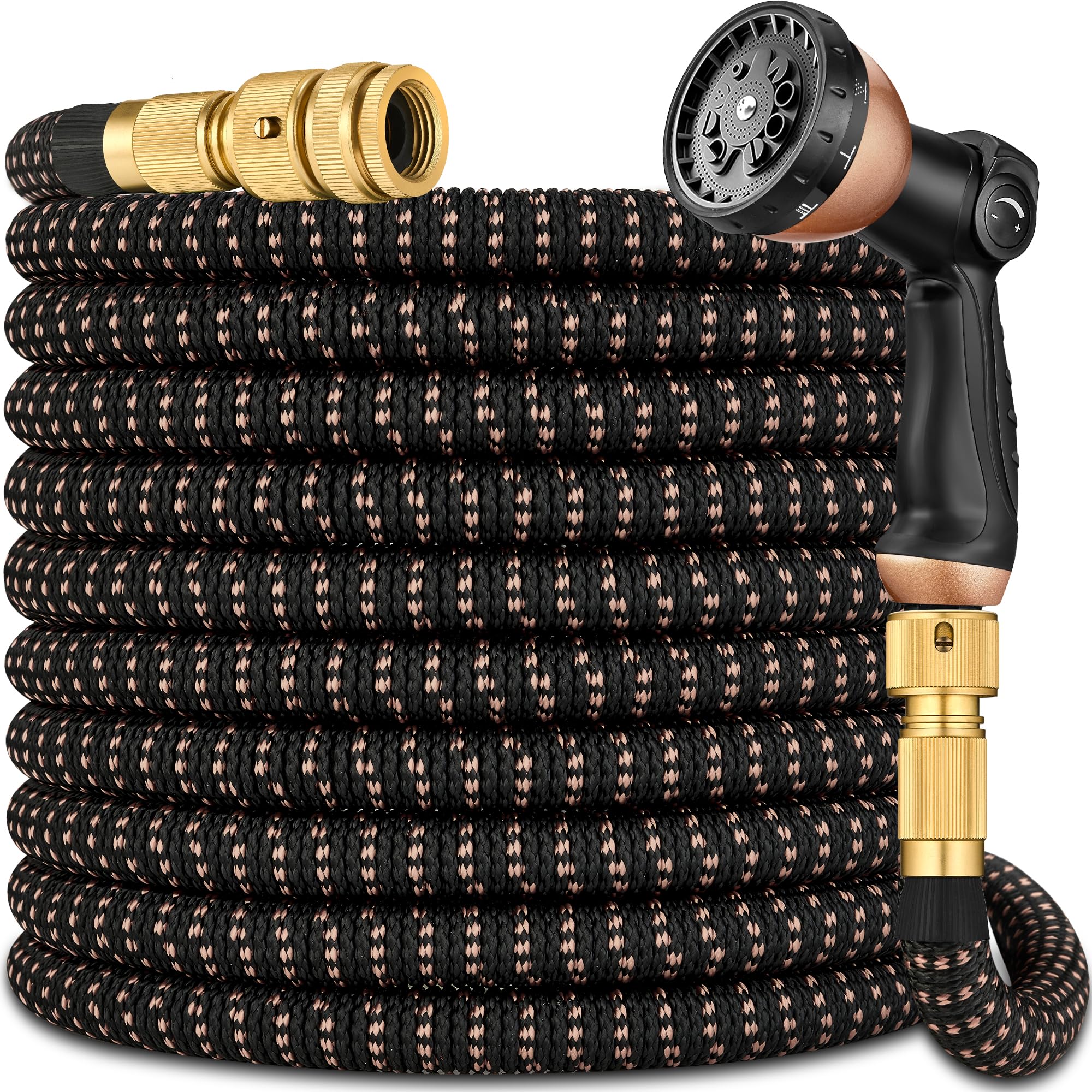 Expandable Garden Hose Pipe 75FT(23m), Flexible Water Hose w/10 Function Spray Gun & 2-in-1 Valve Quick Fittings, Lightweight, Durable, Kink-Free, Heavy Duty Expanding Hosepipes for Garden(BlackGold)