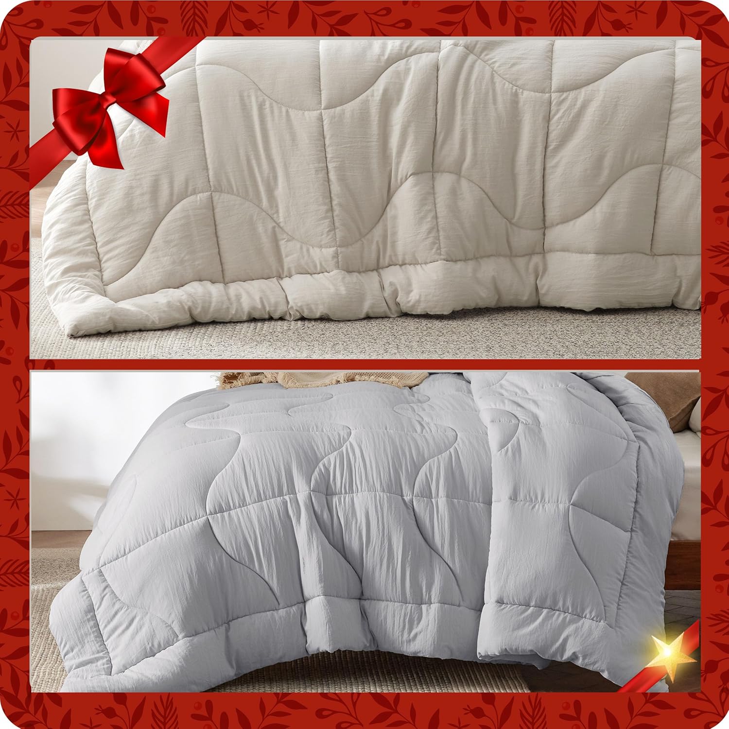 Bedsure Comforter Queen Size Light Grey & Beige