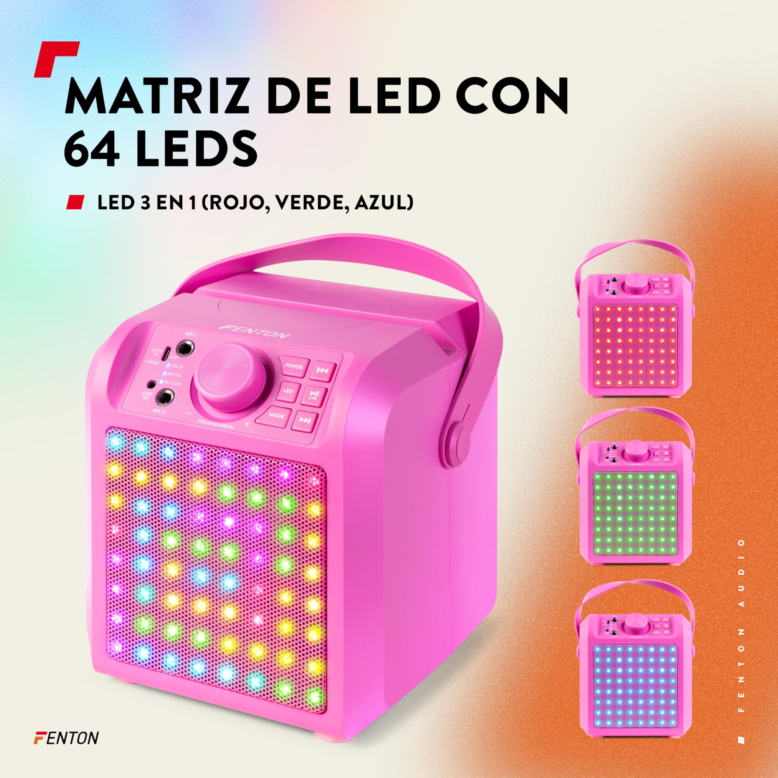 Fenton KAR50P Altavoz karaoke Bluetooth con batería y 2 micrófonos