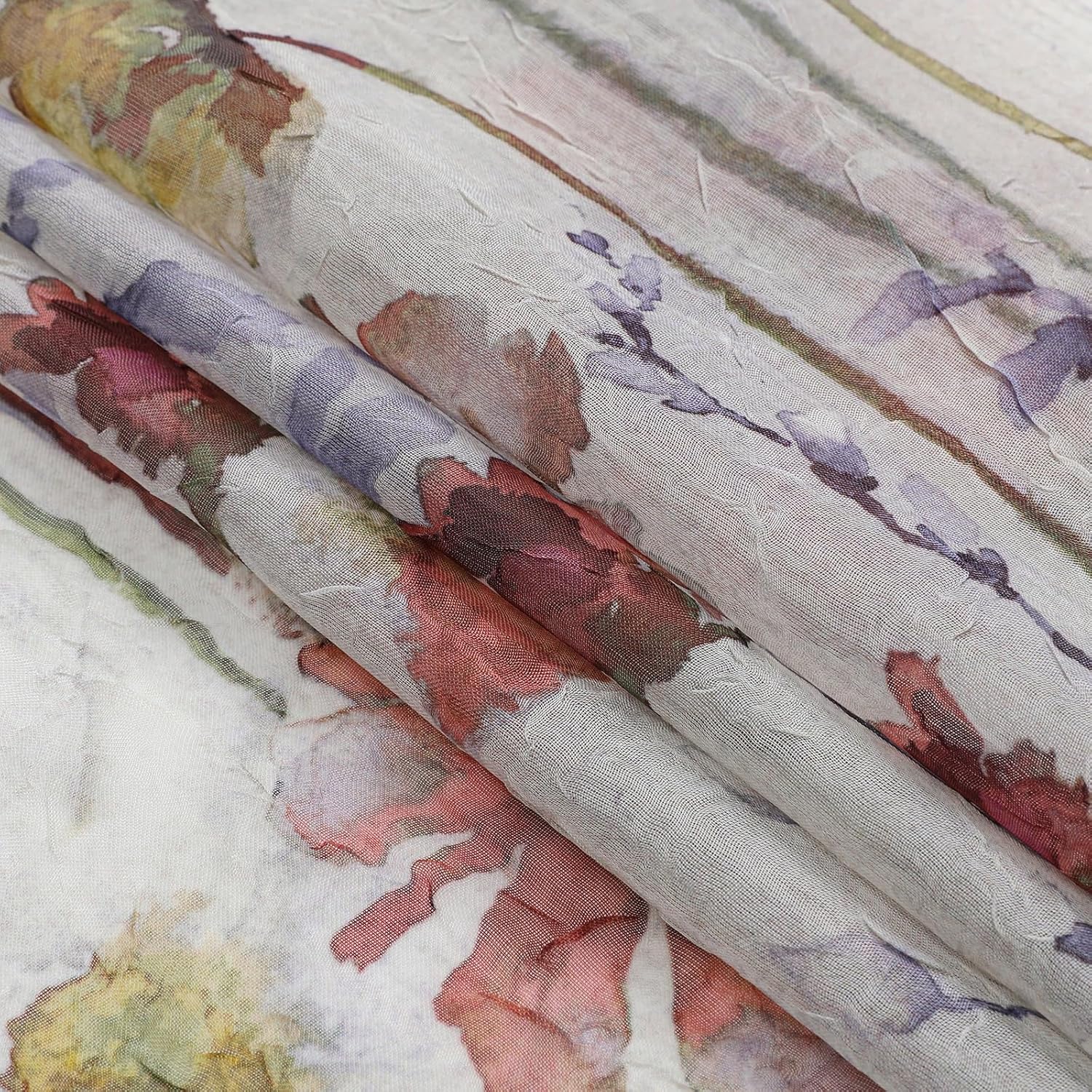 OVZME Crushed Printed Sheer Curtians 54 Inch Length 2 Panels, Light Filtering Sheer Floral Drapes Dual Rod Pocket for Living Room Bedroom, Privacy Protect Farmhouse Window Treatment, Each 42Wx54L inch 42"W x 54"L (Pack of 2) image 5 of 7 B0DMSF45LB