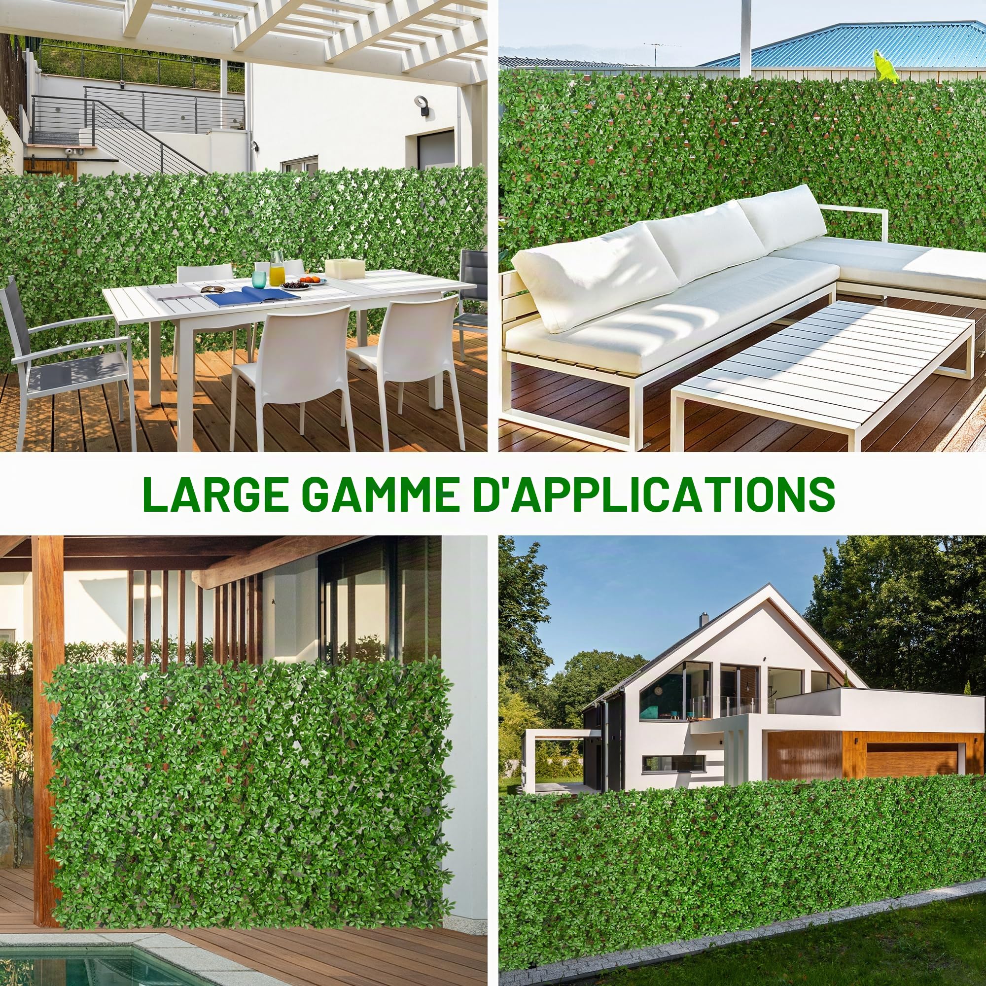 jarolift Mur Végétal Artificiel Brise-Vue Verdissement Balcon Clôture de Jardin, Convient également aux Murs Intérieurs, avec Treillis, Feuilles de Gardénia, 200 x 100 cm