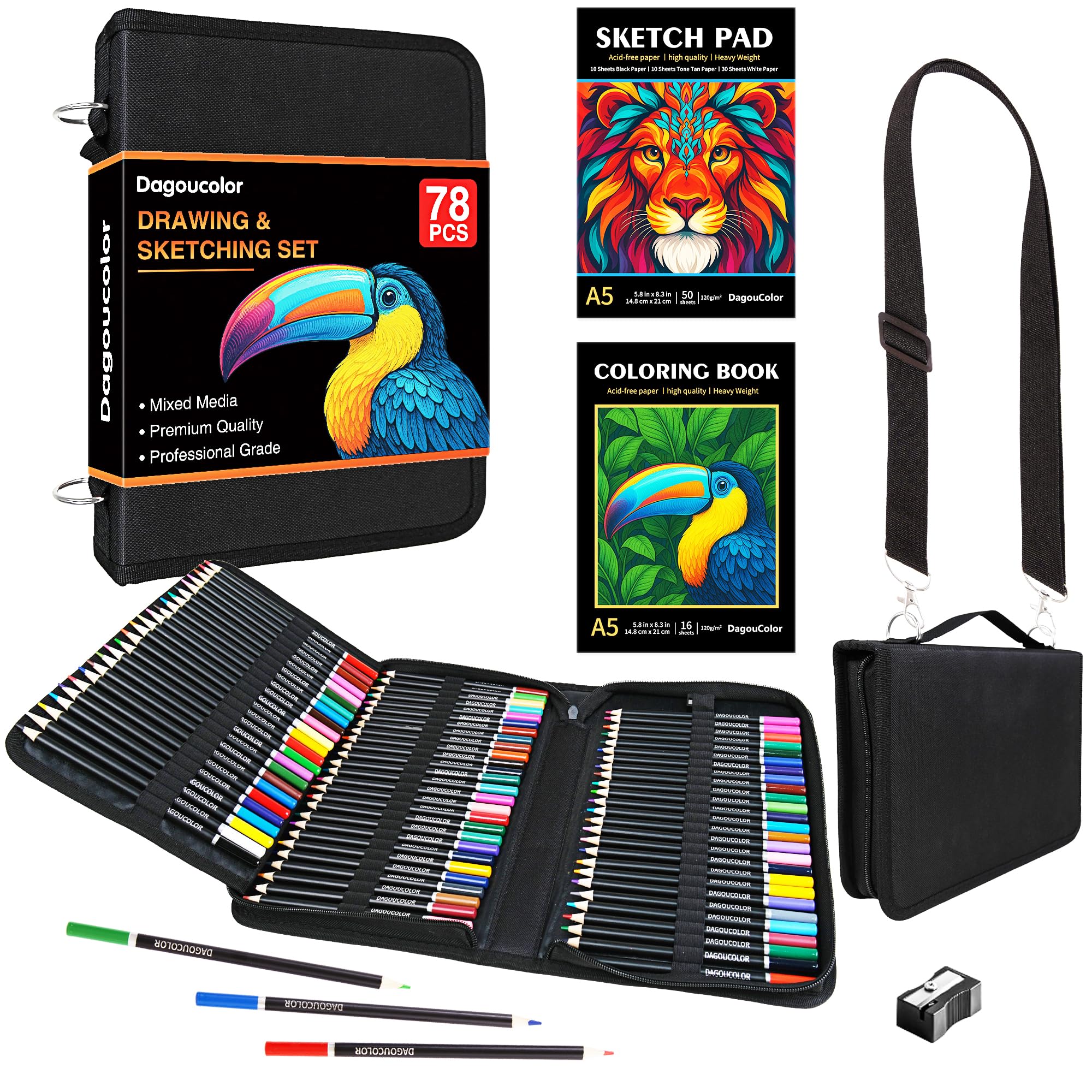DagouColor Drawing Pencils in Shoulder Bag, 76 Colored Pencils