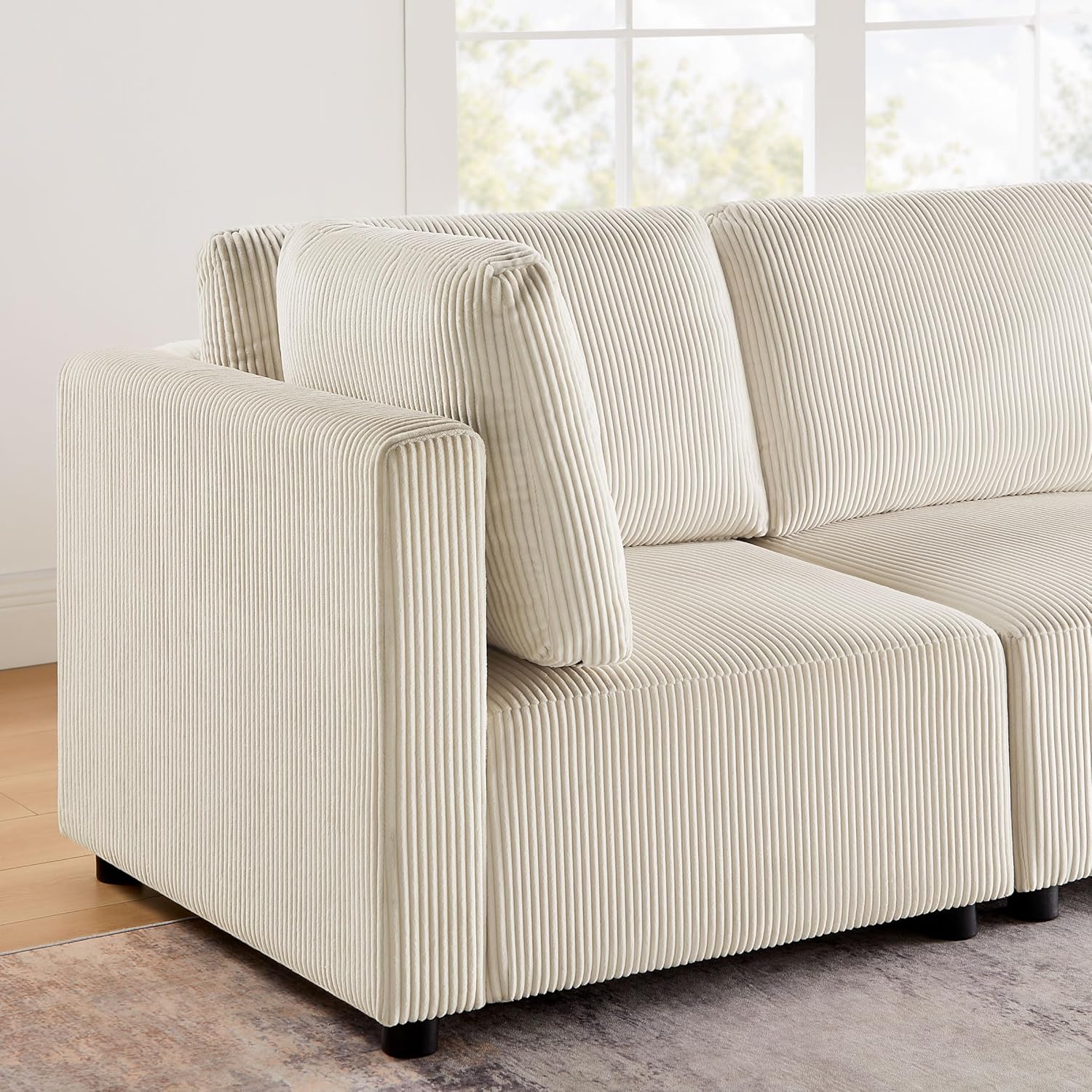 66.9'' Loveseat Sofa Couch, 2-Seater Convertible Modular Sofa Bed, Corduroy Modern Sofa Set Free Combination Couch for Living Room Bedroom Apartments (Beige, Loveseat)