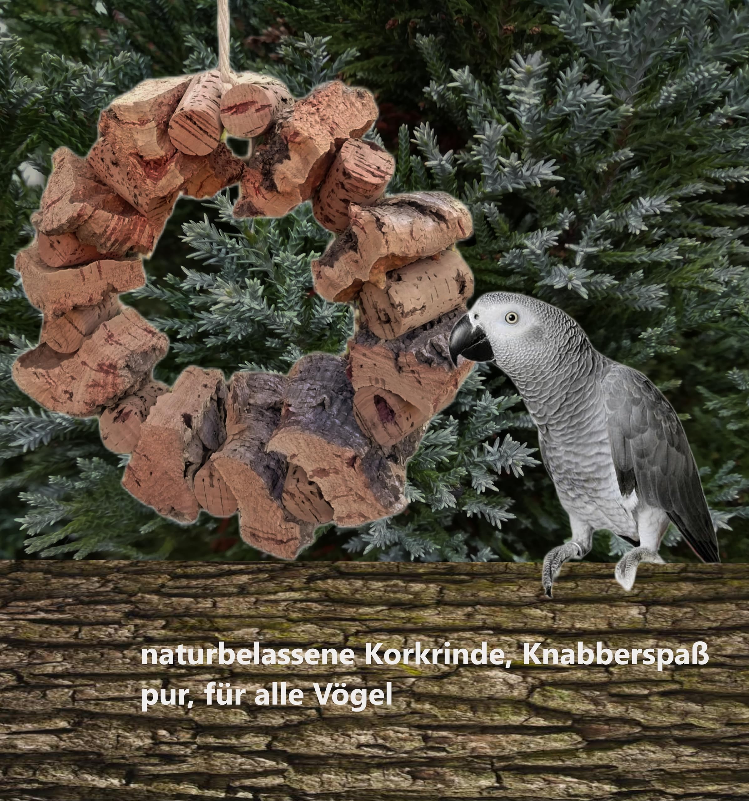 Vogelschaukel, großer Korkring mit viel Korkrinde zum schaukeln und knabbern für alle Vögel
