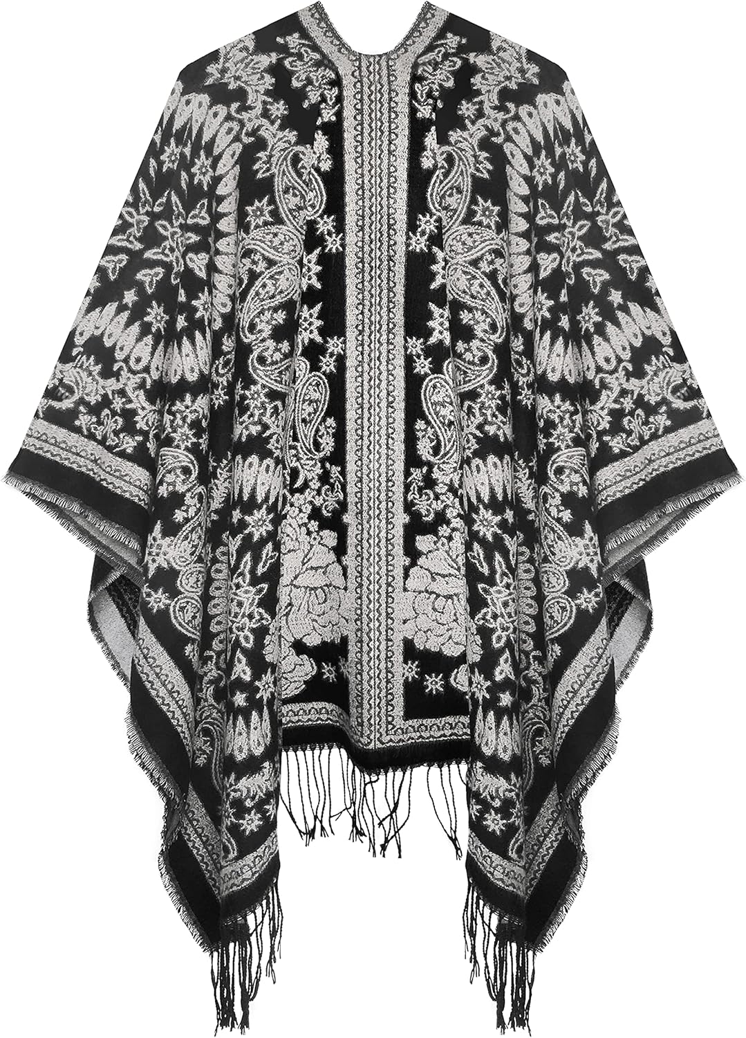 Urban CoCo Women's Printed Tassel Open front Poncho Cape Cardigan Wrap Shawl - Image 2
