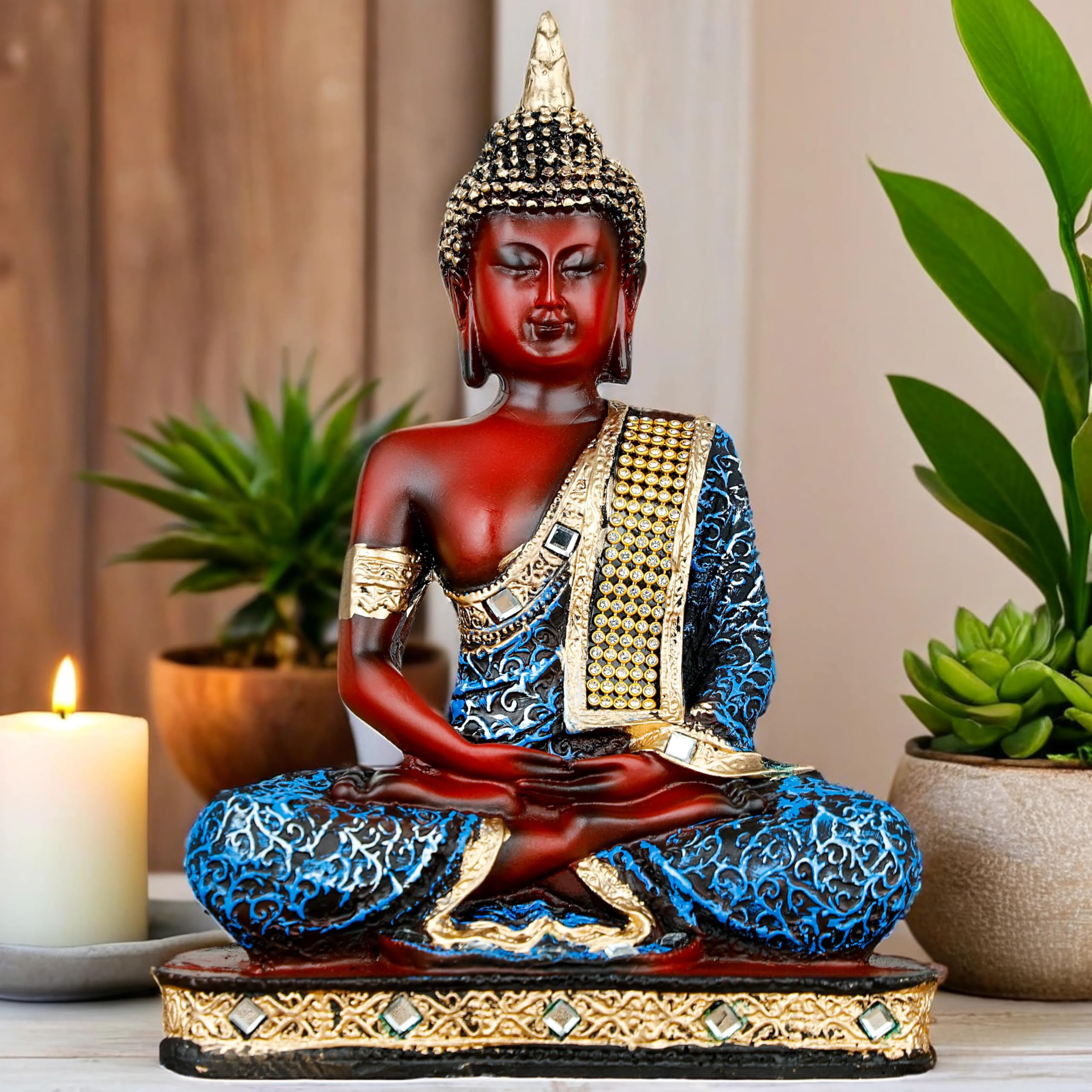 Global Grabbers new 25 centimetre Meditating sitting Buddha statue showpiece idol home decor items for living room and gifts BLU_WT_MRN-BS2